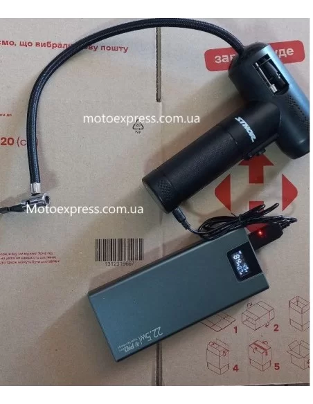 Мотоциклетний насос для шин акумуляторний STHOR Li-Ion 7.4V 2АГод, 25л/хв