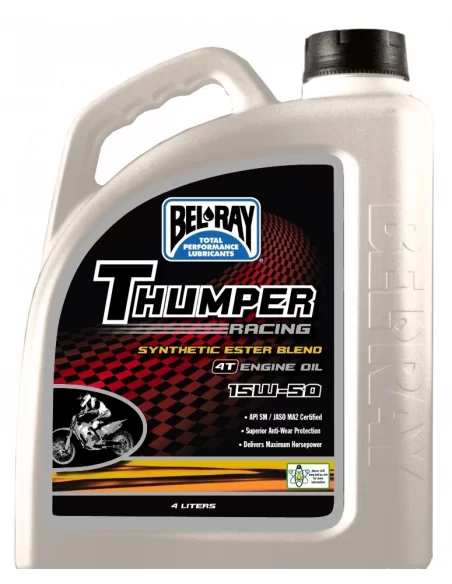 Мото моторне масло Bel Ray THUMPER RACING SYNTHETIC ESTER BLEND 4T 15W-50 4L Мото моторне масло Bel Ray THUMPER RACING SYNTHETIC ESTER BLEND 4T 15W-50 4L
